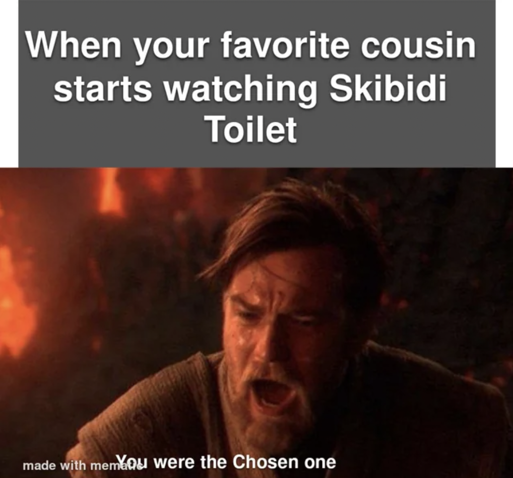 photo caption - When your favorite cousin starts watching Skibidi Toilet made with memo were the Chosen one