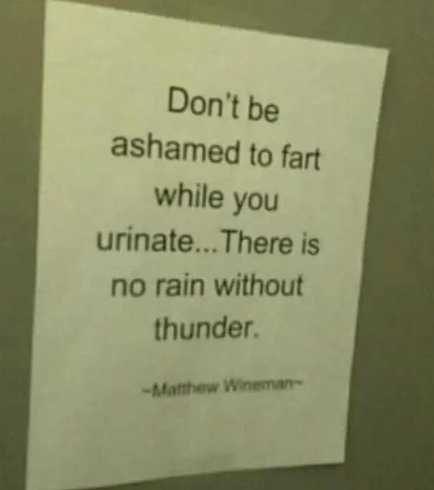 document - Don't be ashamed to fart while you urinate...There is no rain without thunder. Matthew Wineman