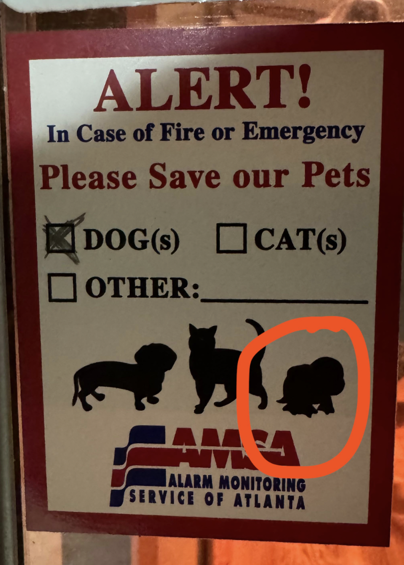 signage - Alert! In Case of Fire or Emergency Please Save our Pets Dogs Cats Other Ama Alarm Monitoring Service Of Atlanta