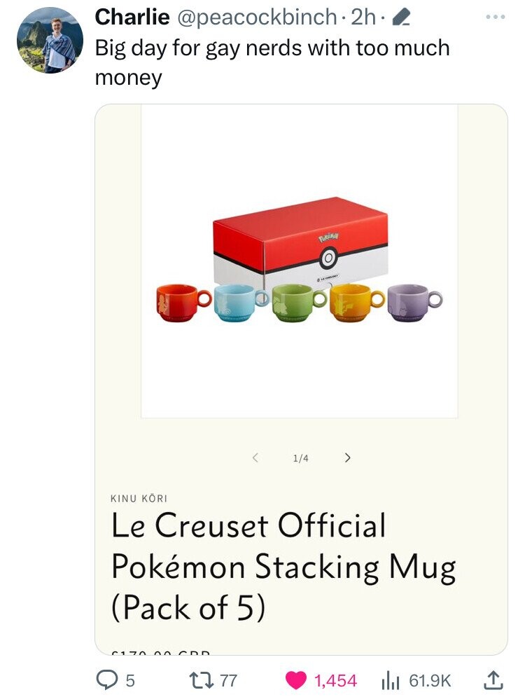 pokemon le creuset - Charlie . 2h2 Big day for gay nerds with too much money Tur  Kinu Kri Le Creuset Official Pokmon Stacking Mug Pack of 5 6170 00 Cdd 5 1777 1,454 Ill