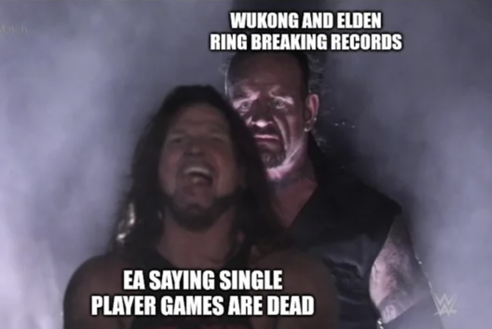 photo caption - Wukong And Elden Ring Breaking Records Ea Saying Single Player Games Are Dead