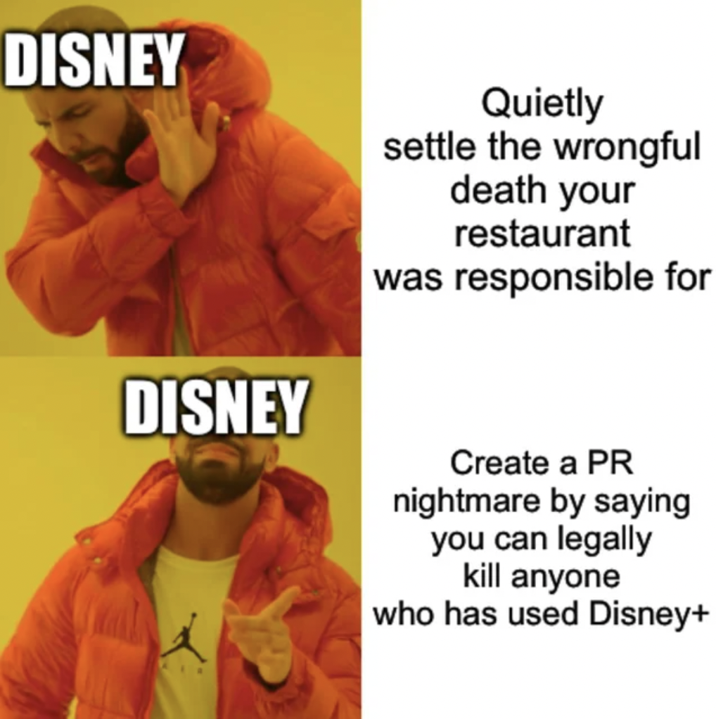 happy new year memes 2024 - Disney Disney Quietly settle the wrongful death your restaurant was responsible for Create a Pr nightmare by saying you can legally kill anyone who has used Disney