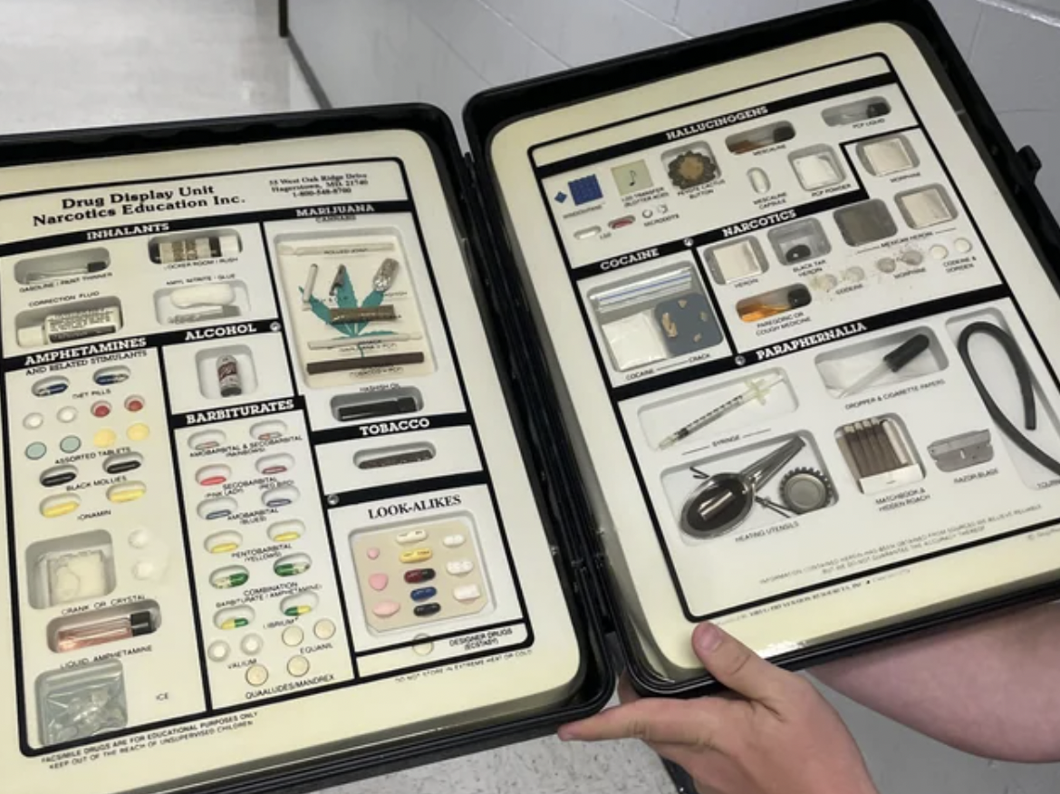 electronics - Drug Display Unit Narcotics Education Inc. Inhalants Amphetamines Alcohol Marijuana Barbiturates Tobacco LookA 93 Cocaine Hallucinogens Marcotics Paraphernalia