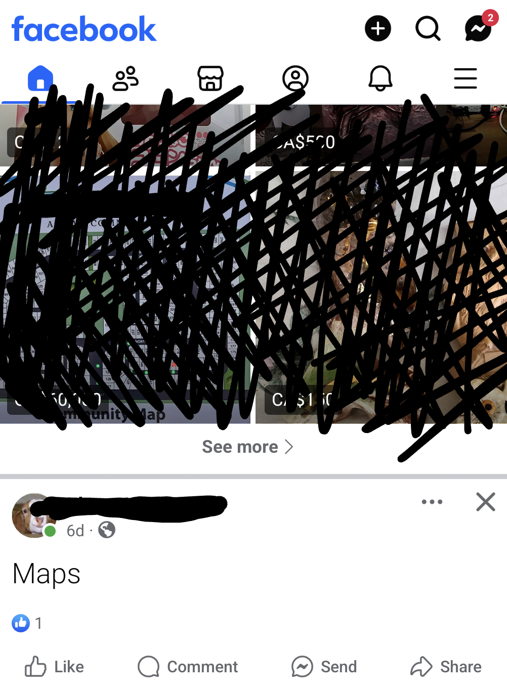 screenshot - facebook g 6d Maps 1 Caseco C. $1 if unit ap See more > Comment Send
