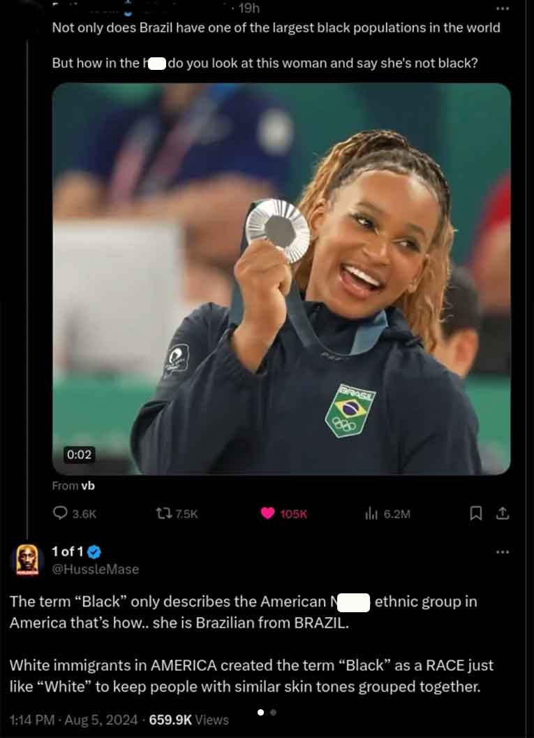 screenshot - 19h Not only does Brazil have one of the largest black populations in the world But how in the h do you look at this woman and say she's not black? Grasi 800 From vb t ili 6.2M 1 of 1 The term "Black" only describes the American N America tha