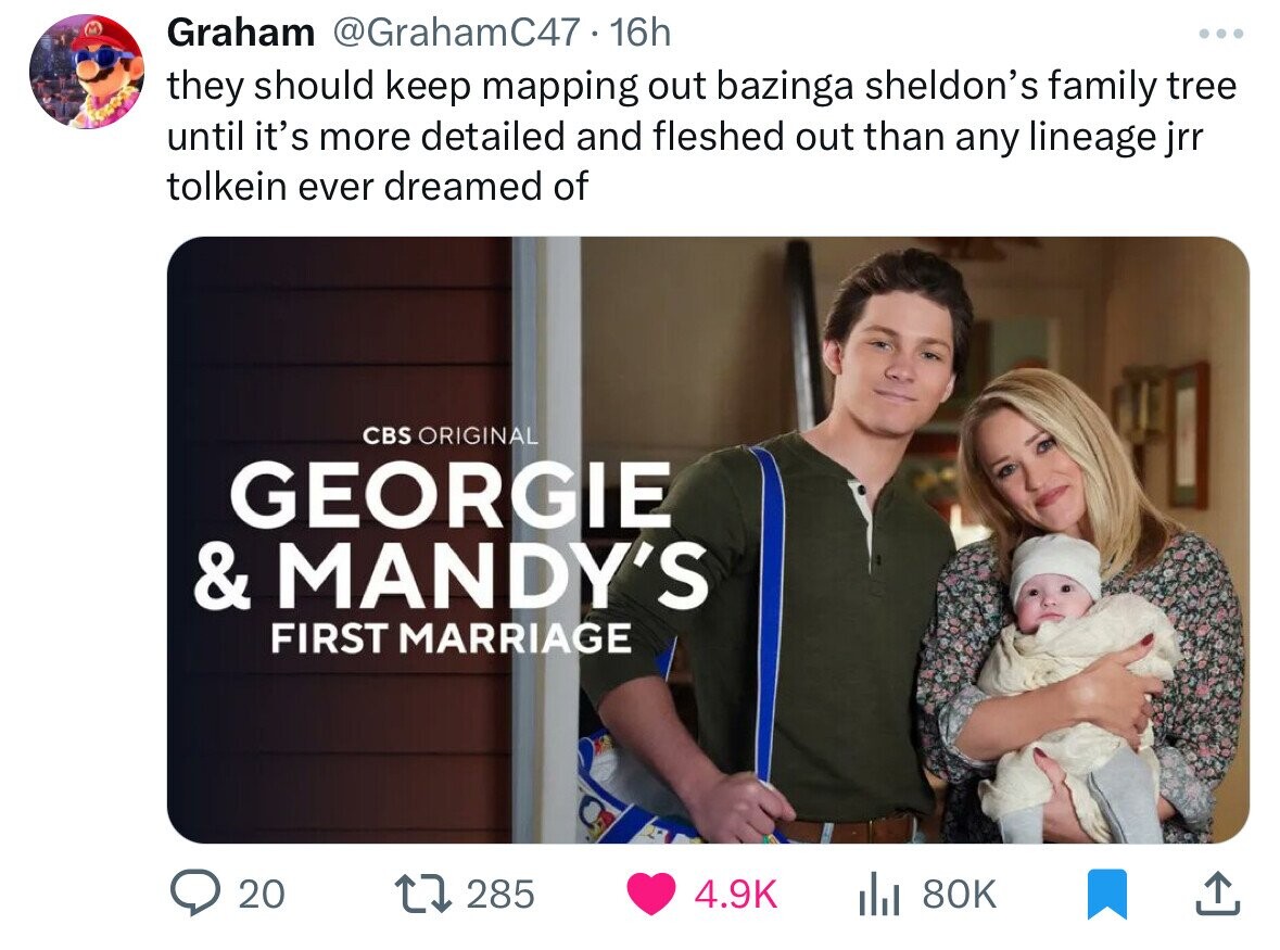 georgie and mandy's first marriage - M Graham . 16h they should keep mapping out bazinga sheldon's family tree until it's more detailed and fleshed out than any lineage jrr tolkein ever dreamed of Cbs Original Georgie & Mandy'S First Marriage Ho 20 1285 l