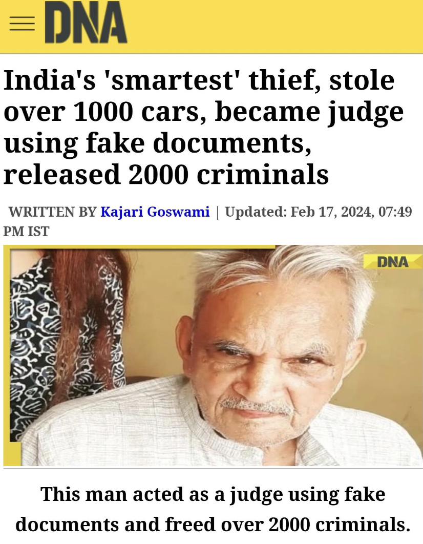 dhaniram mittal - Dna India's 'smartest' thief, stole over 1000 cars, became judge using fake documents, released 2000 criminals Written By Kajari Goswami | Updated , Ist Dna This man acted as a judge using fake documents and freed over 2000 criminals.