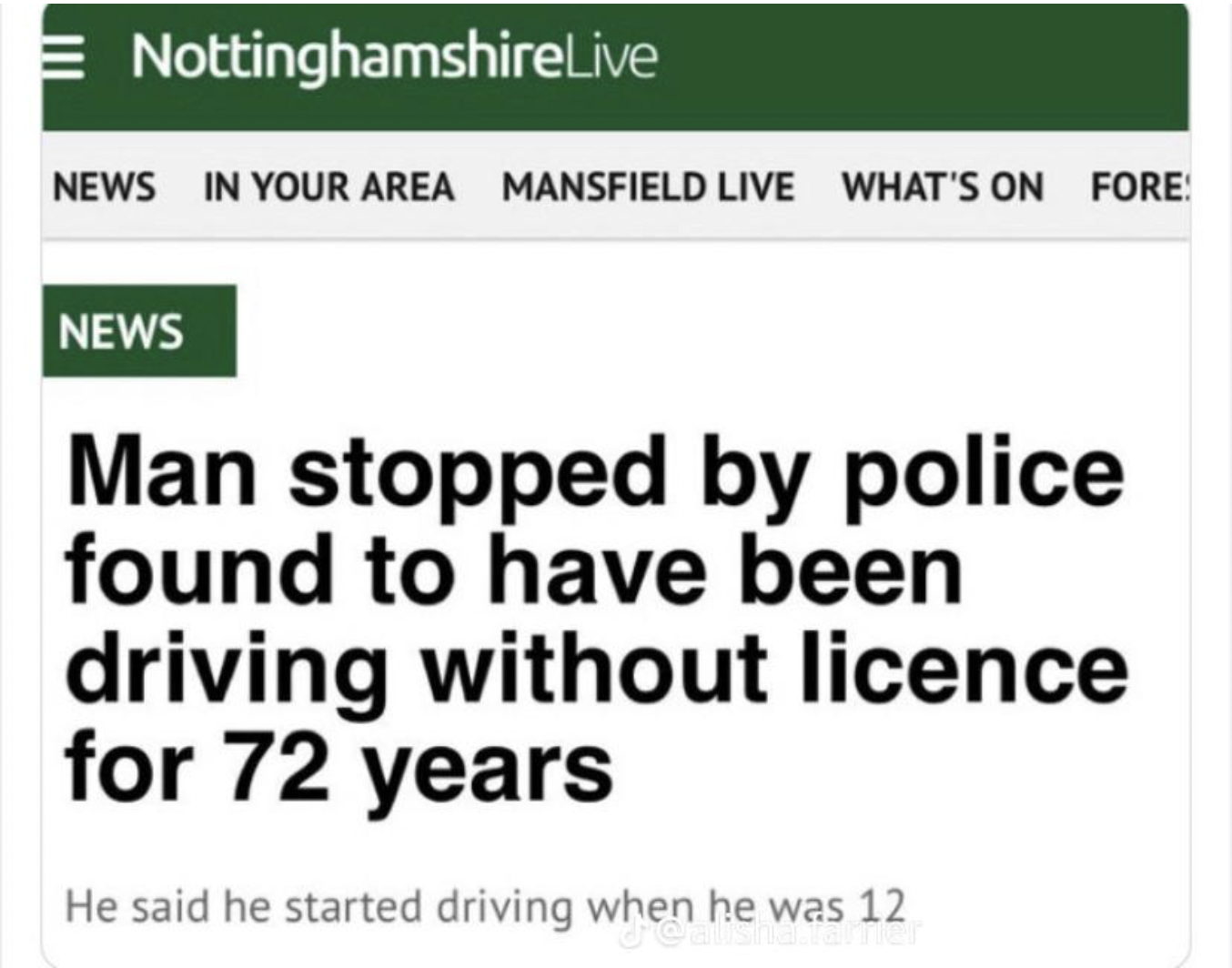 screenshot - NottinghamshireLive News In Your Area Mansfield Live What'S On Fore News Man stopped by police found to have been driving without licence for 72 years He said he started driving when he was 12