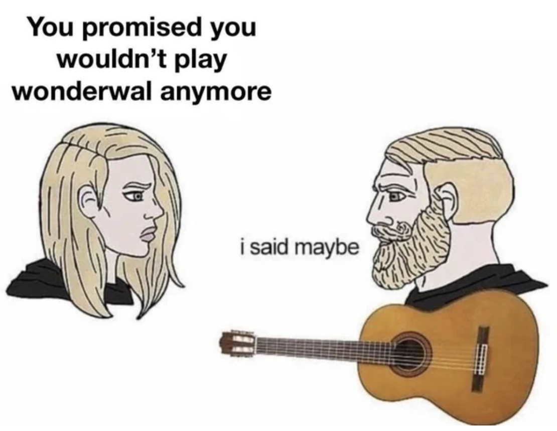 tyler childers meme - You promised you wouldn't play wonderwal anymore i said maybe