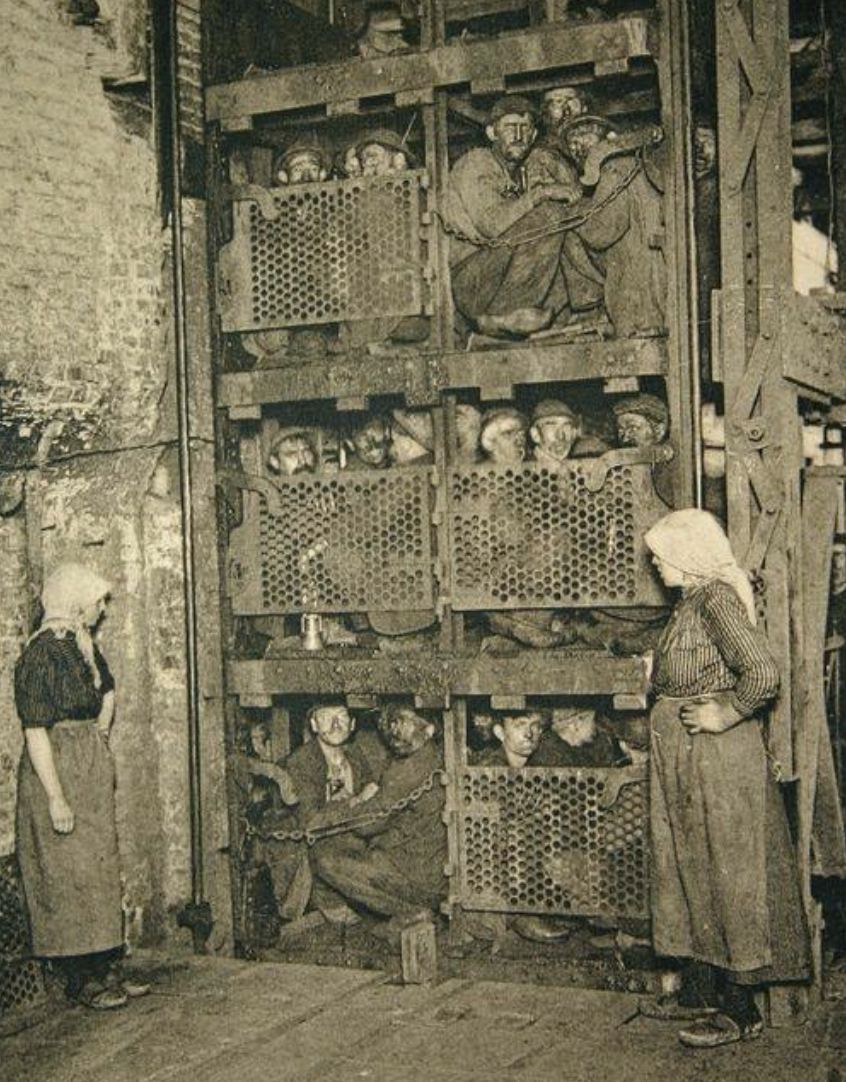 coal miners in elevator