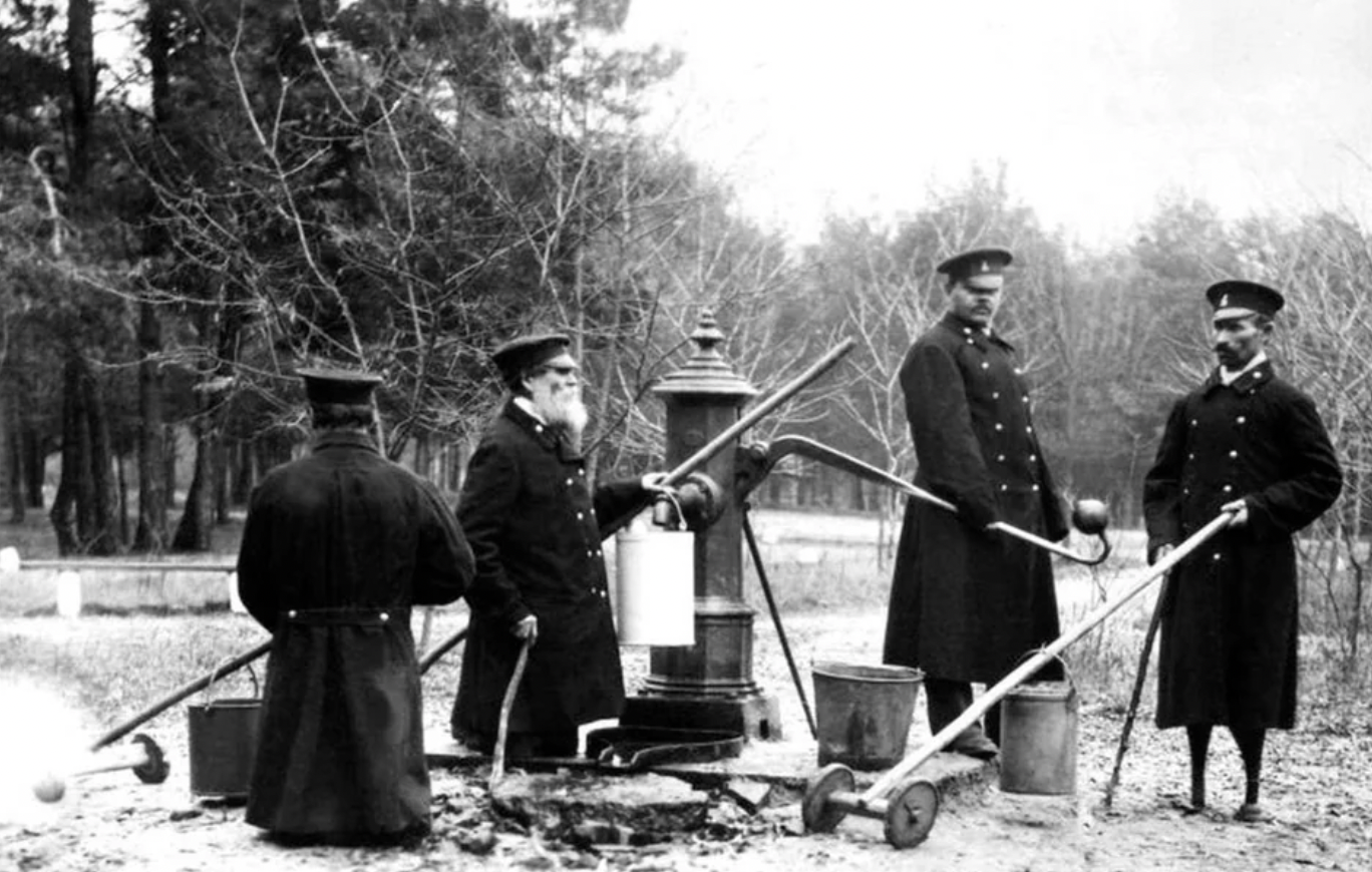 Residents of a invalid home for disabled railway employees, modern day Belarus, 1901.