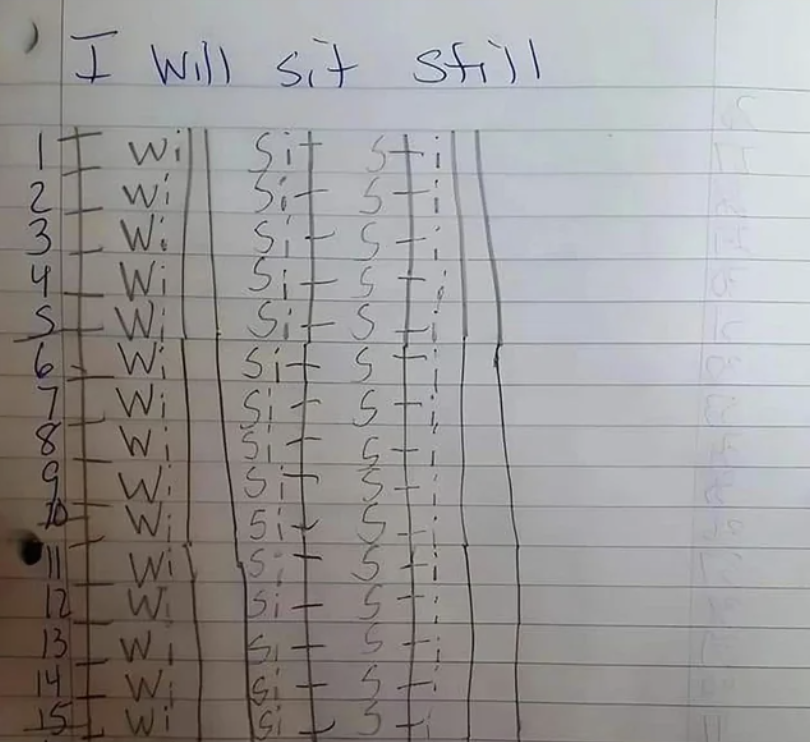 handwriting - I will sit still 2 33 wil Sit wi Sit 5 3 Wi Sit St 4 Wi Sit Sti Sw Sit Sti 6 W Sit St 7 Wi 8 W 5 G Wi S Wi 51 Wi 12 W Si 13 W 5 1 14 Wi S 15 Wi Si