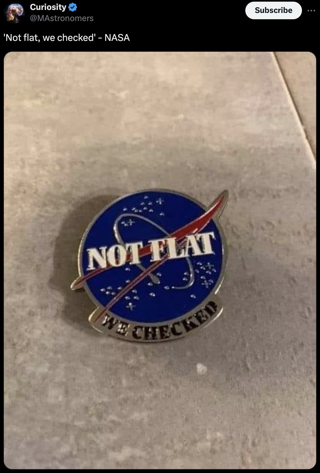 screenshot - Curiosity 'Not flat, we checked' Nasa Not Flat Echecker Subscribe