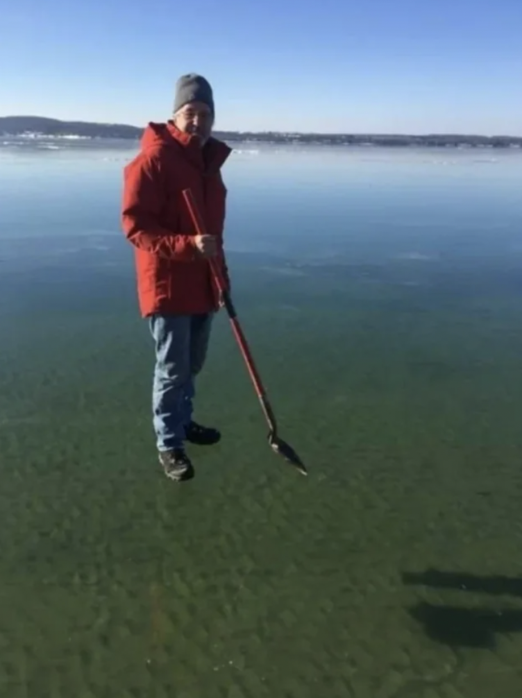 frozen lake charlevoix ice in michigan