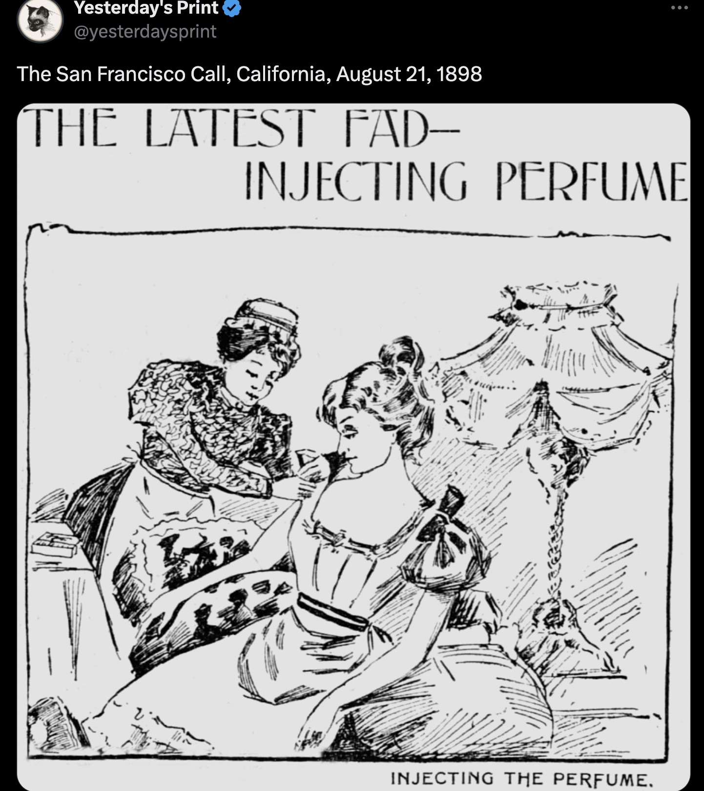 cartoon - Yesterday's Print The San Francisco Call, California, The Latest Fad Injecting Perfume Injecting The Perfume.