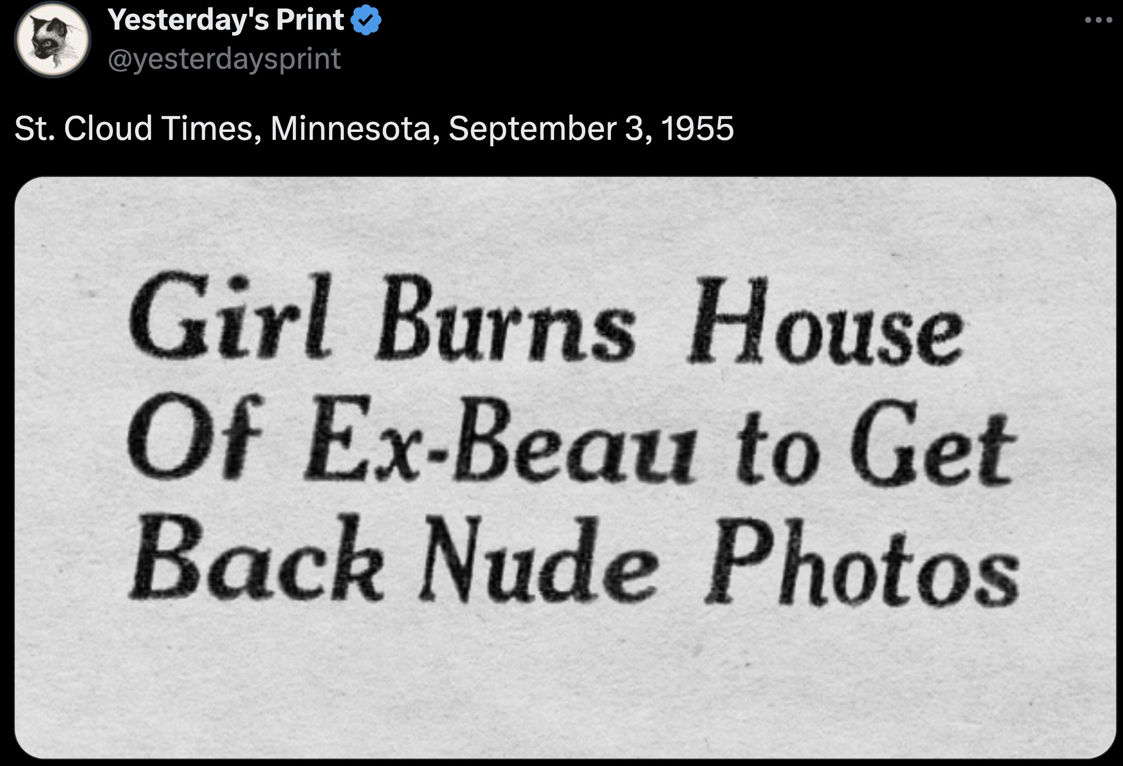 screenshot - Yesterday's Print St. Cloud Times, Minnesota, Girl Burns House Of ExBeau to Get Back Nude Photos