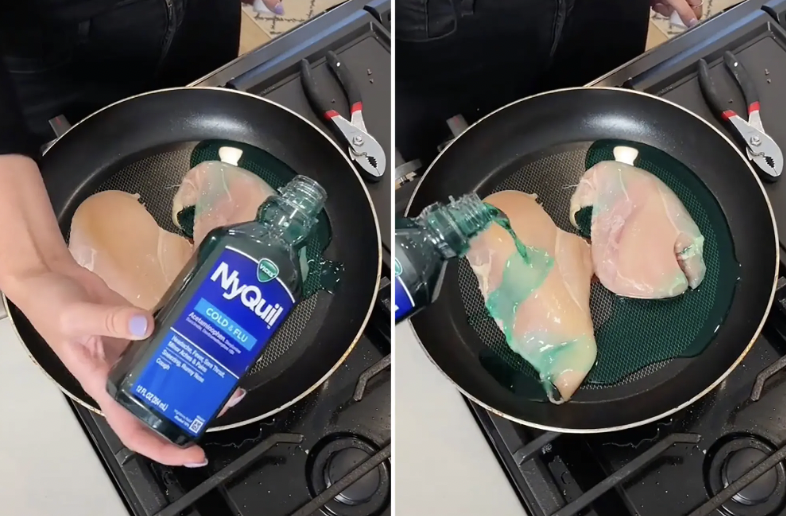 TikTok recipes can be suspect to say the least, and the viral NyQuil Chicken might be the worst of the bunch. It calls for using NyQuil sleep medication as a cooking sauce, but the trend can easily result in ingesting dangerous levels of the drug. This includes inhaling NyQuil vapors directly into the lungs while cooking. 