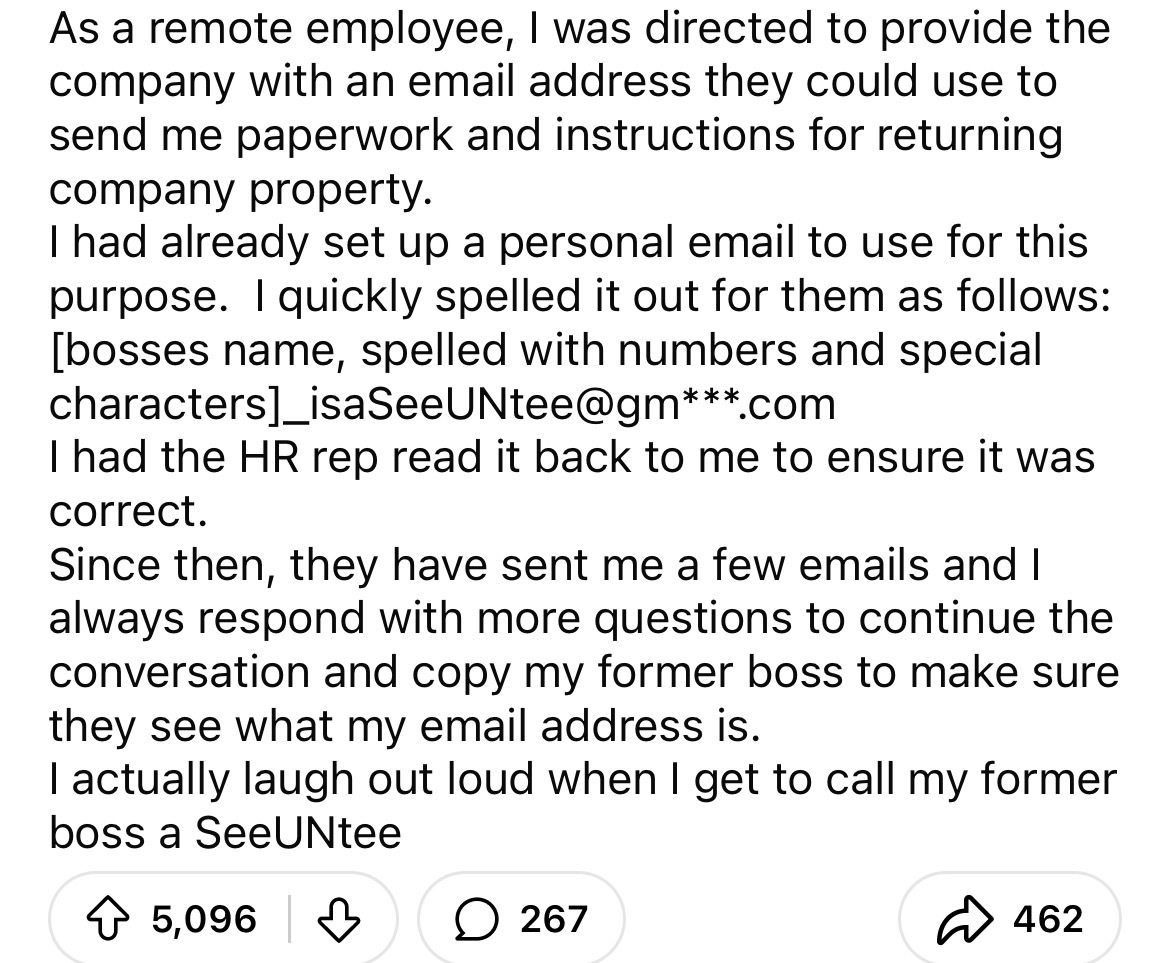 number - As a remote employee, I was directed to provide the company with an email address they could use to send me paperwork and instructions for returning company property. I had already set up a personal email to use for this purpose. I quickly spelle