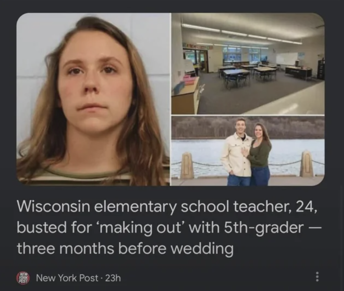 teacher and 5th grader - 60 Wisconsin elementary school teacher, 24, busted for 'making out' with 5thgrader three months before wedding New York Post 23h