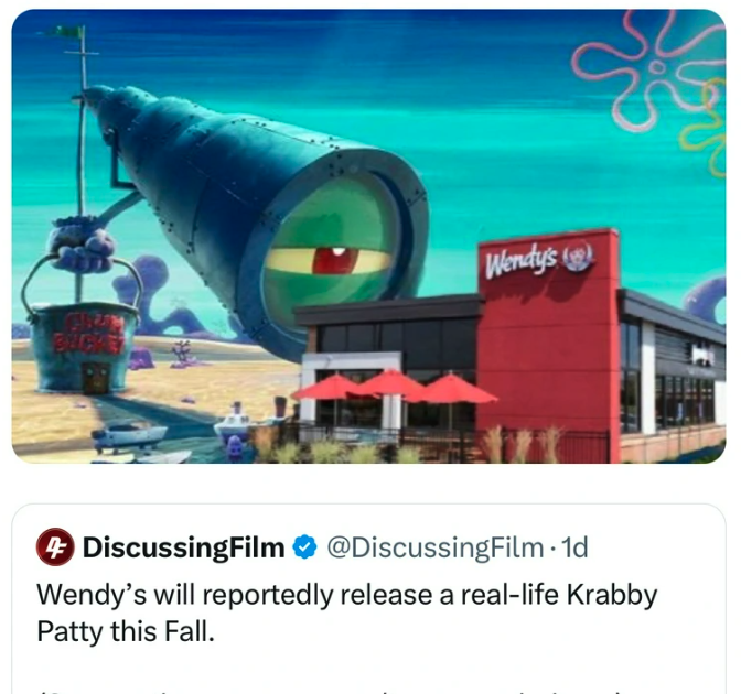 wendy's restaurant - 4 DiscussingFilm Wendy's 1d Wendy's will reportedly release a reallife Krabby Patty this Fall.