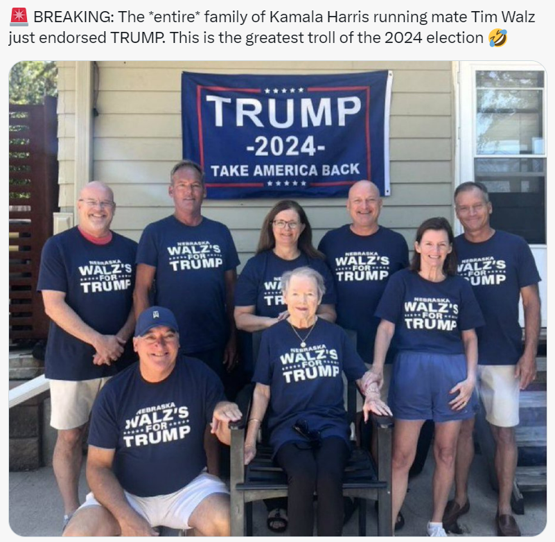 banner - Breaking The entire family of Kamala Harris running mate Tim Walz just endorsed Trump. This is the greatest troll of the 2024 election Trump 2024 Take America Back Walz'S Walz'S Trum Trump Walz'S Trump Wa Valz'S Ump Tr Walz'S Trump Walz'S Jerrask