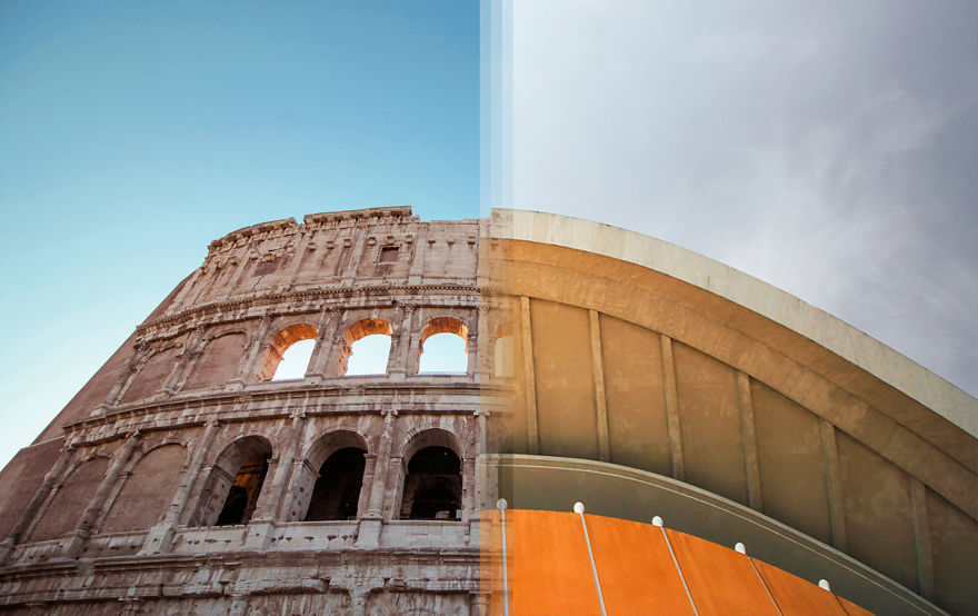 travel photos from opposite sides of the world combined - arch