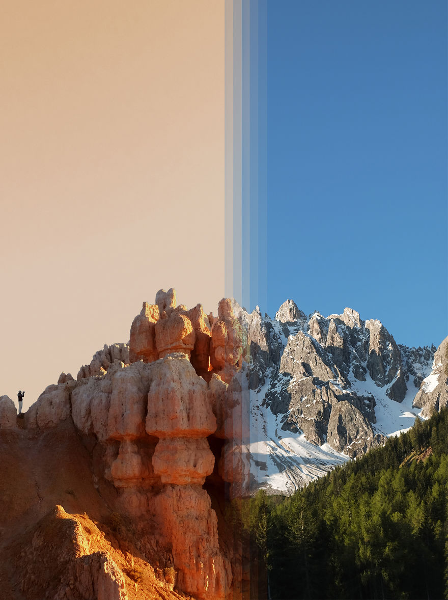 travel photos from opposite sides of the world combined - outcrop