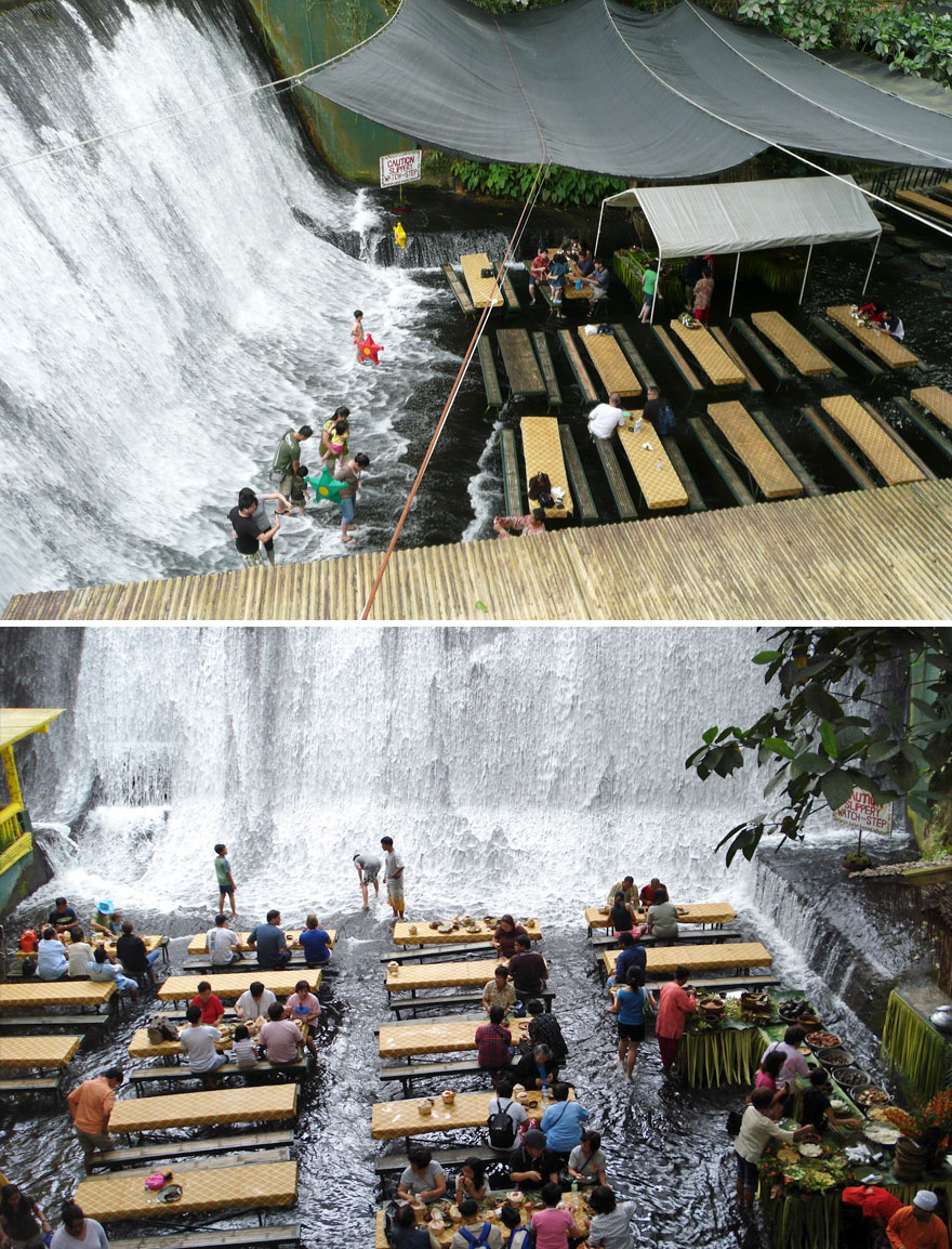 amazing restaurants around the world - waterfall restaurant philippines