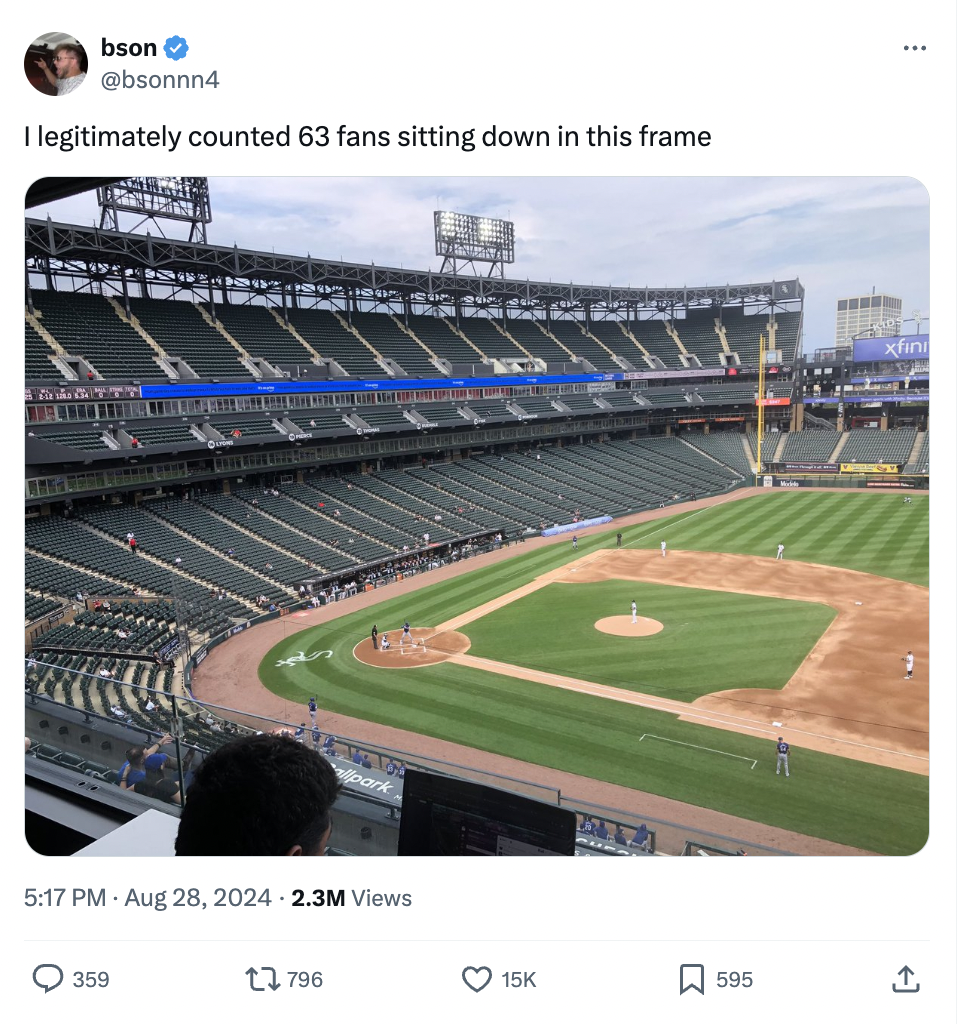 empty guaranteed rate field - bson I legitimately counted 63 fans sitting down in this frame 2.3M Views 359 ... xfini R 595