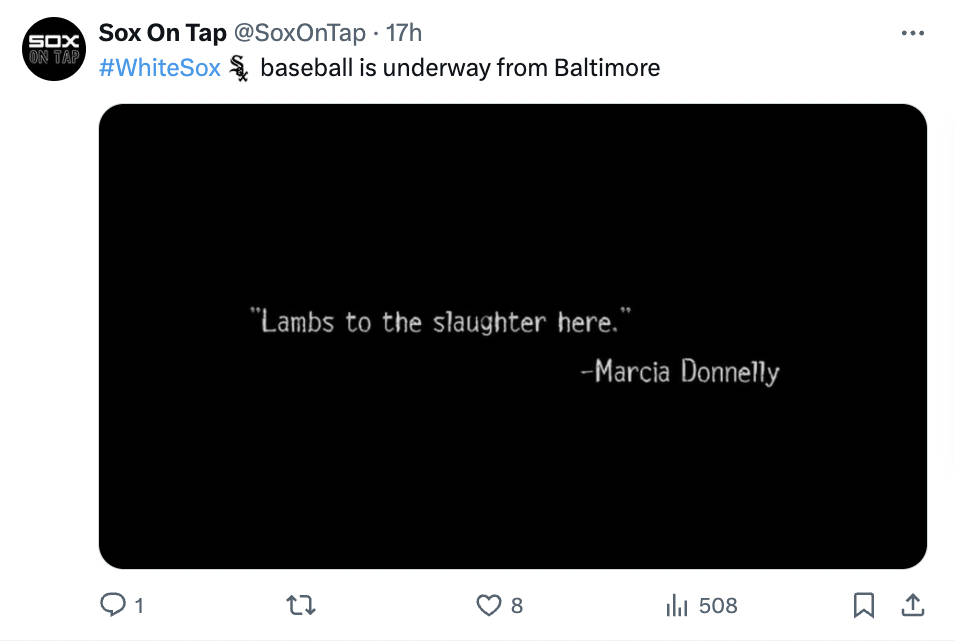 screenshot - On Tap Sox On Tap 17h baseball is underway from Baltimore "Lambs to the slaughter here." Marcia Donnelly 1 27 8 ili 508