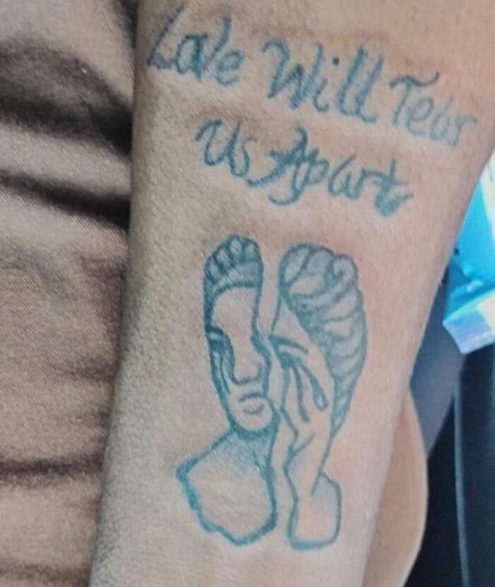 extremely bad tattoos - tattoo - Love Will Tear Us Apart