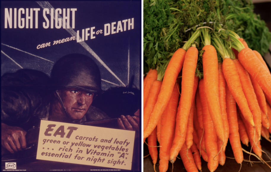 british carrot propaganda - Night Sight can mean Save Life Death Eat carrots and leafy green or yellow vegetables ... rich in Vitamin "A essential for night sight.