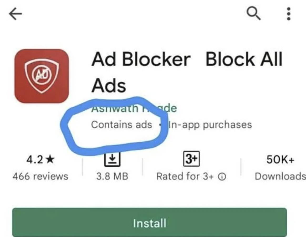 diagram - Q Ad Ad Blocker Block All Ads Ashwath de Contains ads Inapp purchases 4.2 466 reviews 3 50K 3.8 Mb Rated for 3 O Downloads Install