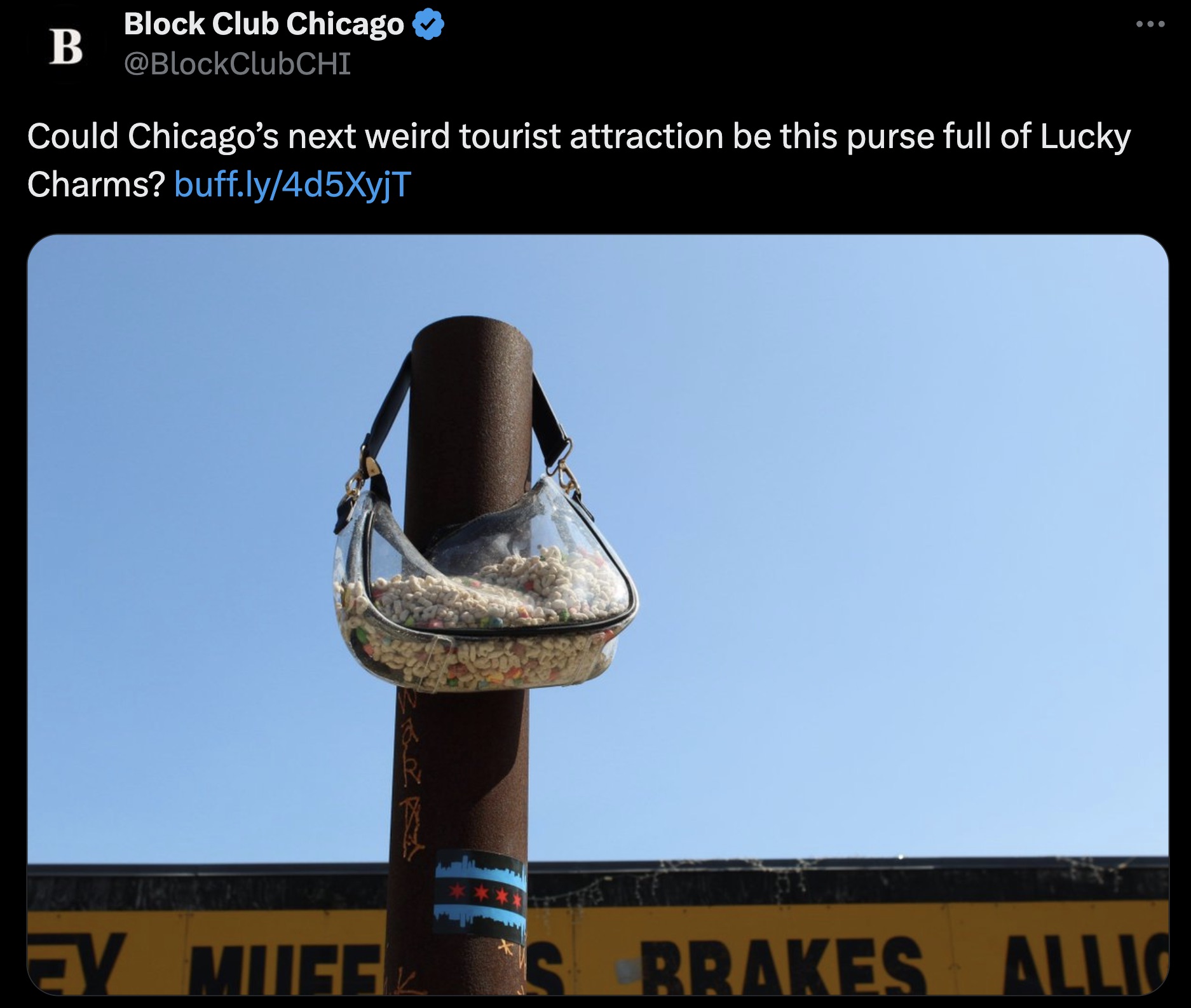 screenshot - B Block Club Chicago Could Chicago's next weird tourist attraction be this purse full of Lucky Charms? buff.ly4d5XyjT Ex Muce Brakes Allig