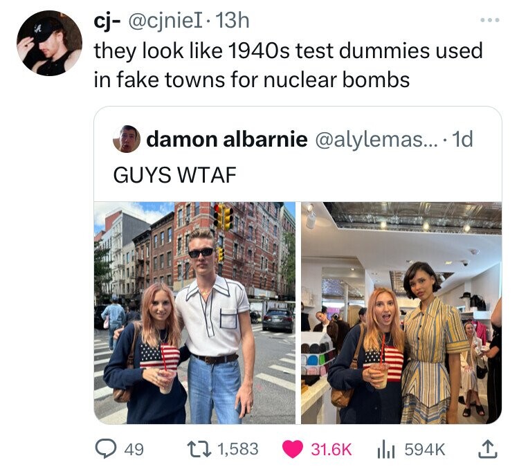 girl - cj they look 1940s test dummies used in fake towns for nuclear bombs damon albarnie .... 1d Guys Wtaf 49 1,583