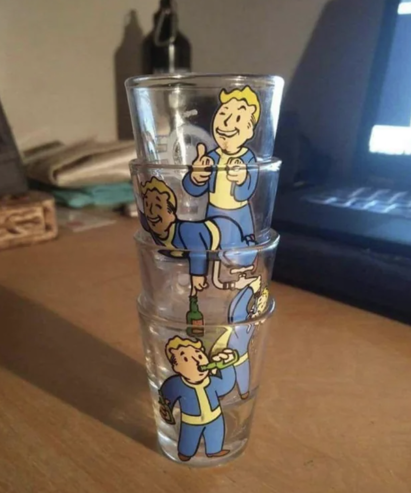 fallout shot glasses stacked