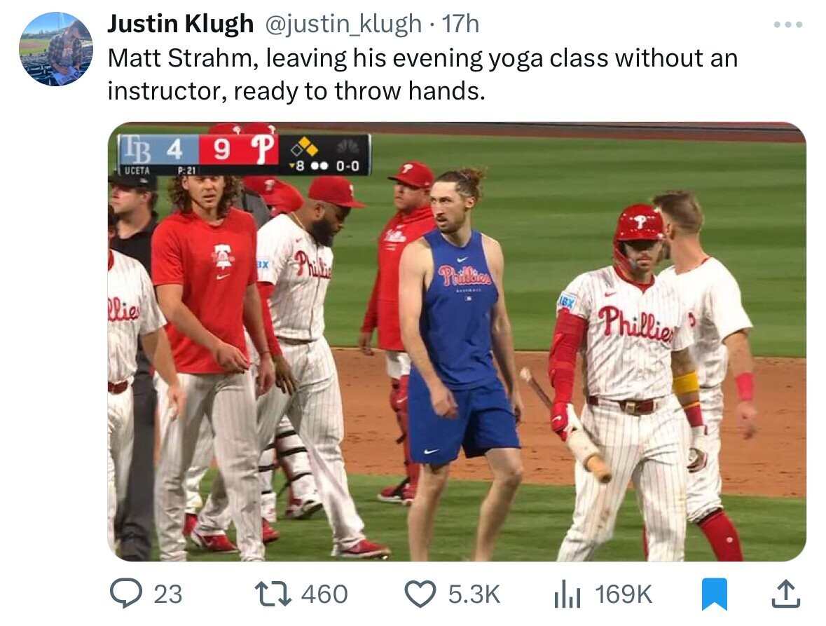 team - . Justin Klugh 17h Matt Strahm, leaving his evening yoga class without an instructor, ready to throw hands. Tb 49 P Uceta P 21 800 Plie Phillies Bx Bx Phillie ... 23 17460 l