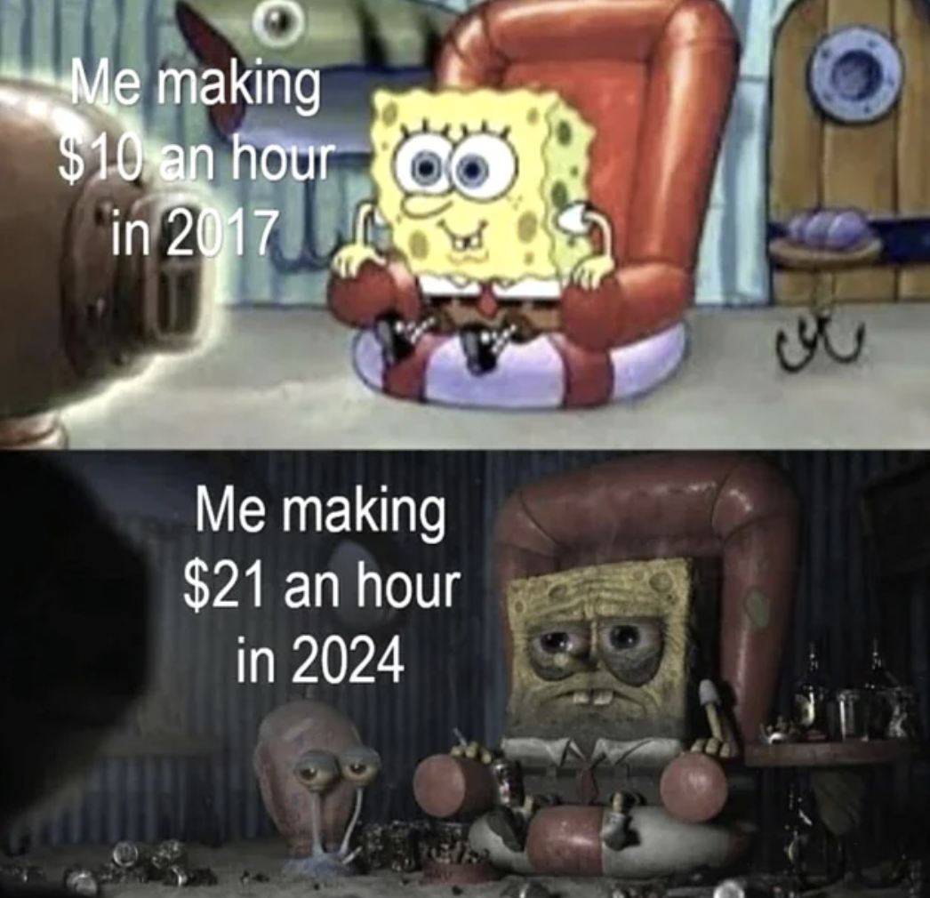 class clown at home meme - Me making $10 an hour in 2017 Me making $21 an hour in 2024