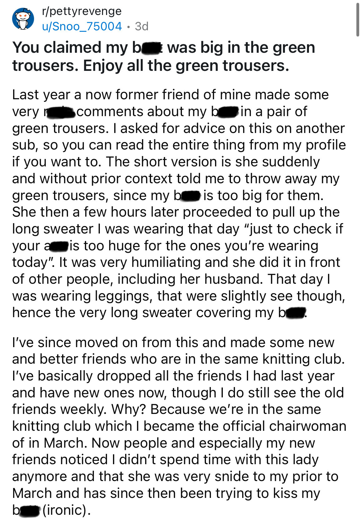 document - rpettyrevenge uSnoo_75004. 3d You claimed my b was big in the green trousers. Enjoy all the green trousers. Last year a now former friend of mine made some very about my b in a pair of green trousers. I asked for advice on this on another sub, 