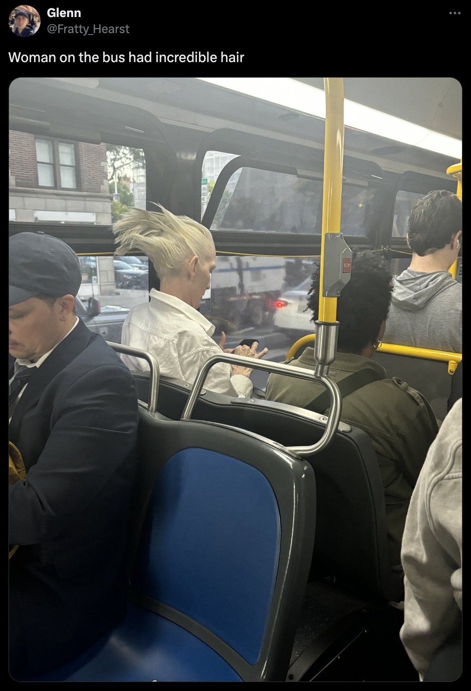 passenger - Glenn Woman on the bus had incredible hair Stop