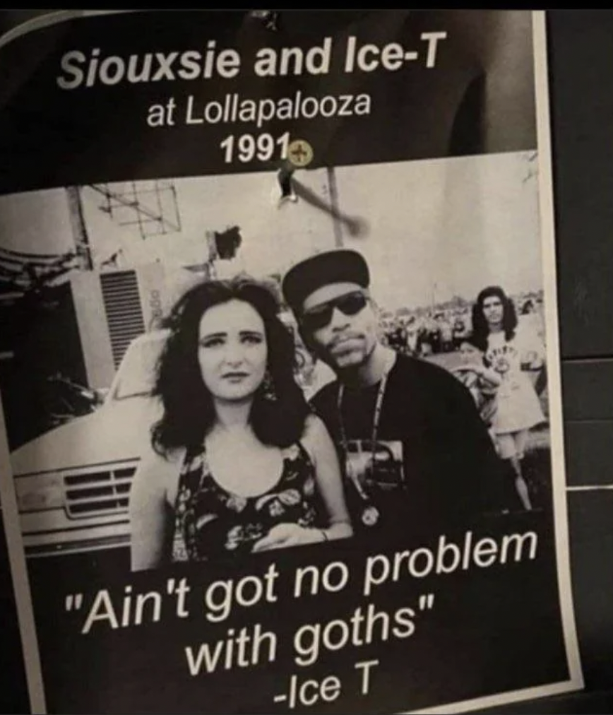 ice t siouxsie lollapalooza - Siouxsie and IceT at Lollapalooza 1991 "Ain't got no problem with goths" Ice T