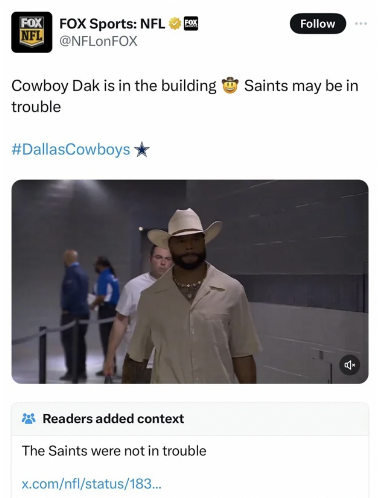 New Orleans Saints - Fox Fox Sports Nflex Nfl Cowboy Dak is in the building Saints may be in trouble Readers added context The Saints were not in trouble x.comnflstatus183...