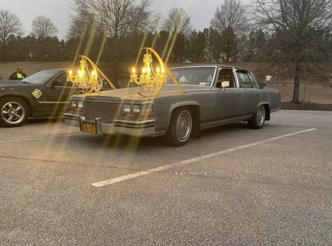 car with chandelier headlights