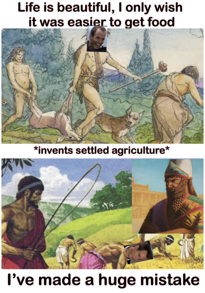 early human civilization - Life is beautiful, I only wish it was easier to get food invents settled agriculture I've made a huge mistake