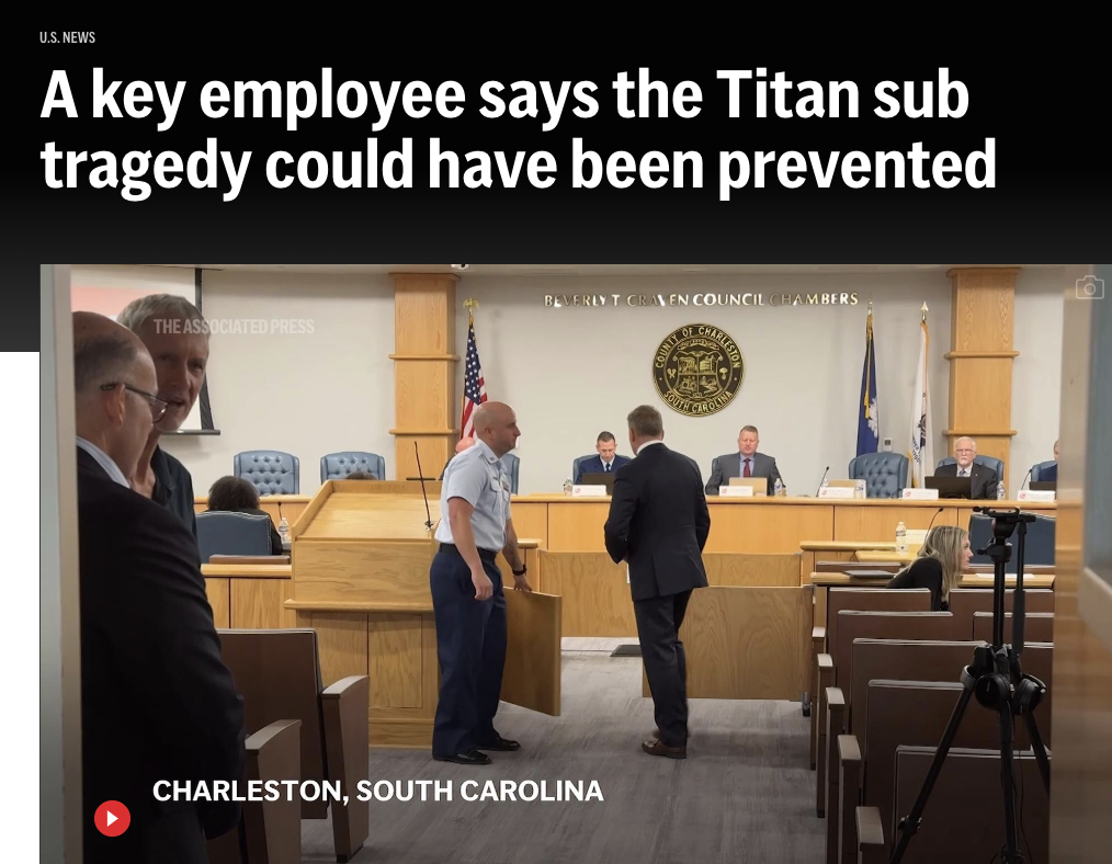 official - U.S. News A key employee says the Titan sub tragedy could have been prevented Blucky Tcllen Council Ambers The Associated Press Charleston, South Carolina