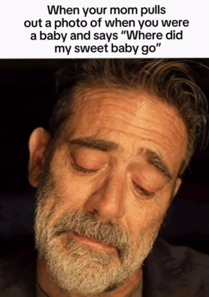 negan cry gif - When your mom pulls out a photo of when you were a baby and says "Where did my sweet baby go"