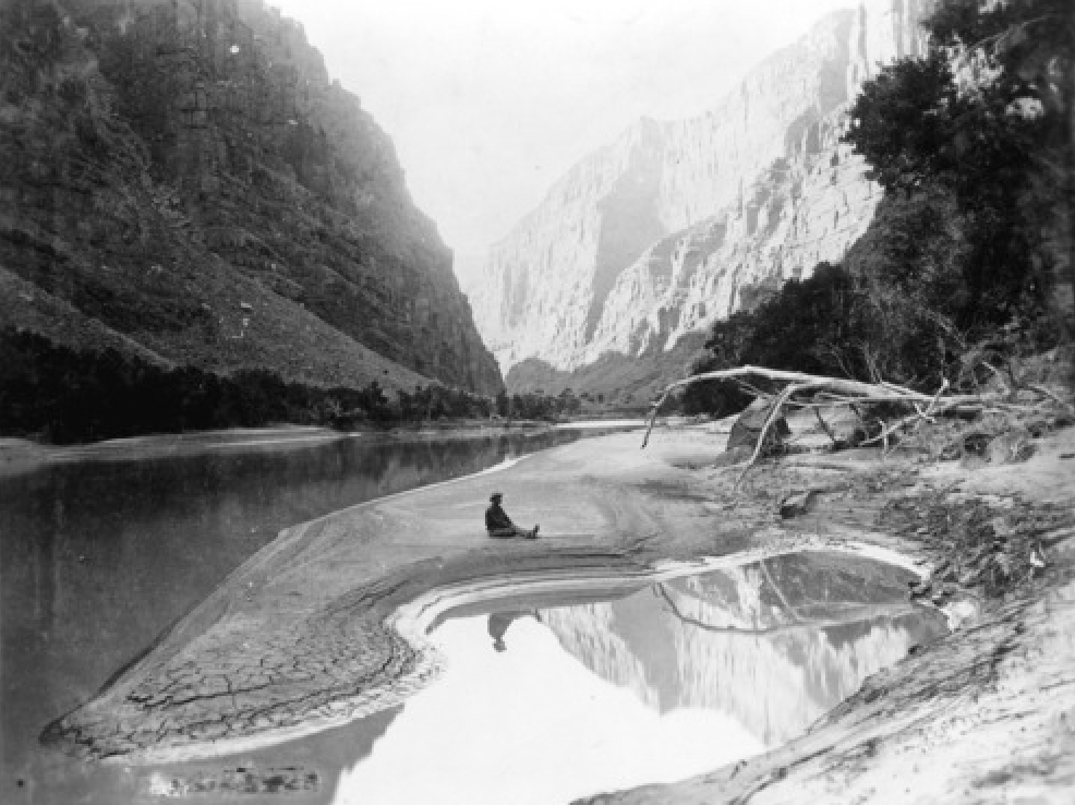 Photo from the second Powell Expedition on the Colorado river at the bottom of the Grand Canyon in 1871. There were no photos from the first expedition, making this one of the canyon’s earliest photos. 