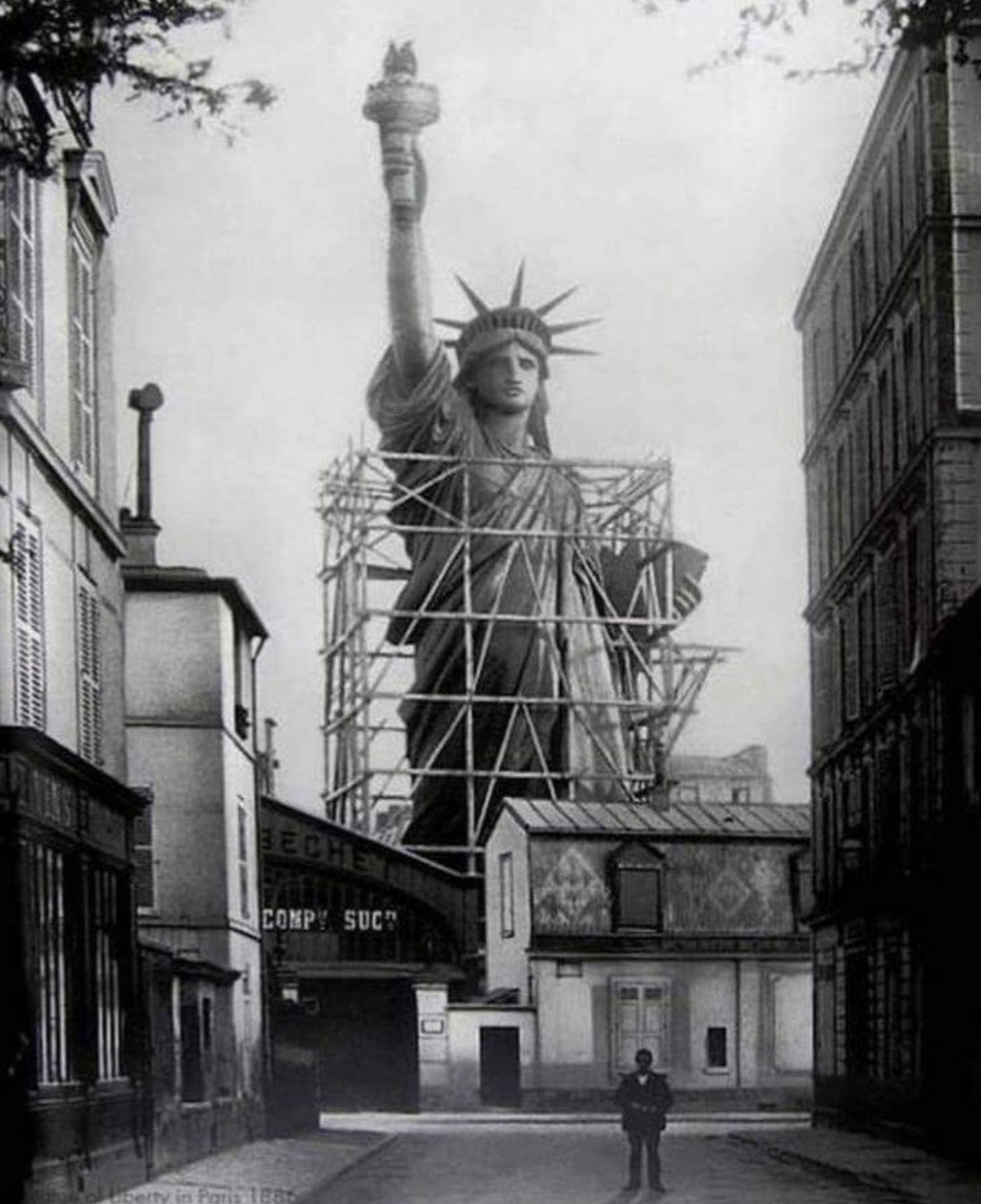 In 1884, the Statue of Liberty was photographed in Paris, France, just before it was disassembled and shipped to New York.