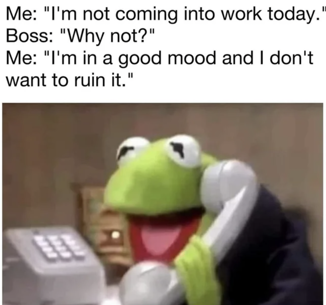 mojito meme - Me "I'm not coming into work today." Boss "Why not?" Me "I'm in a good mood and I don't want to ruin it."