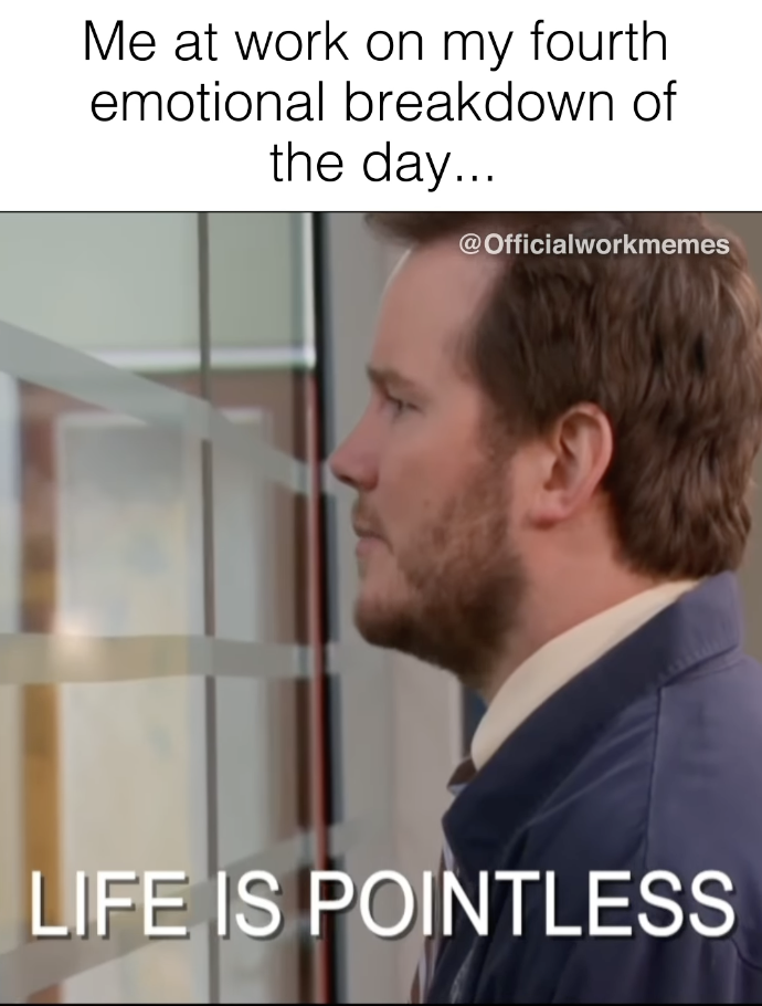 andy dwyer im sad - Me at work on my fourth emotional breakdown of the day... Life Is Pointless